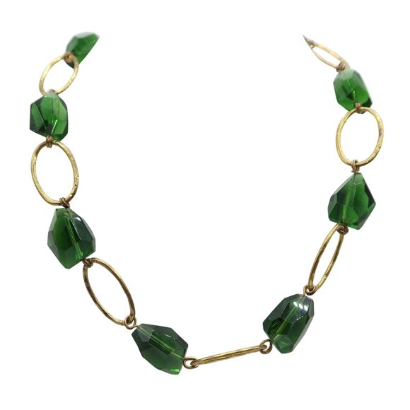 ANNA & AVA Green Faceted Bead Gold Tone Open Link Necklace Statement Chunky NWT - Picture 1 of 6